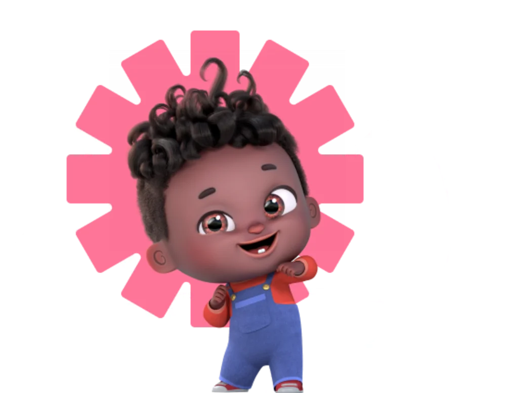 Nelson, o Nenê: personagem infantil sorridente, de macacão jeans, com cabelo cacheado